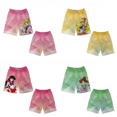 Shorts estilo Sailor Moon Harajuku com estampa 3D, shorts esportivos casuais soltos para praia, para adultos e crianças de todos os tamanhos