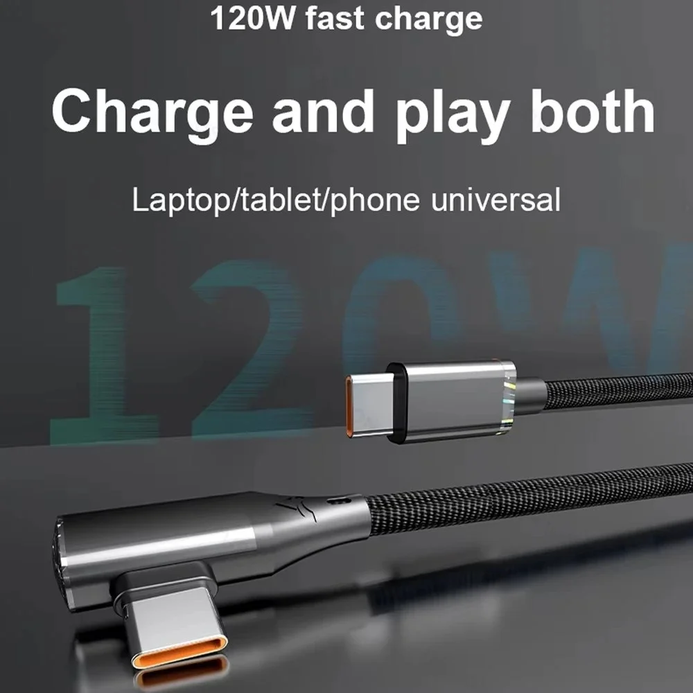 Cabo USB C para C de 120W com ângulo reto de 90 graus, carregamento rápido PD Quick Charge 4.0 para Samsung, Xiaomi, Huawei, Realme, iPhone 15 - Image 6