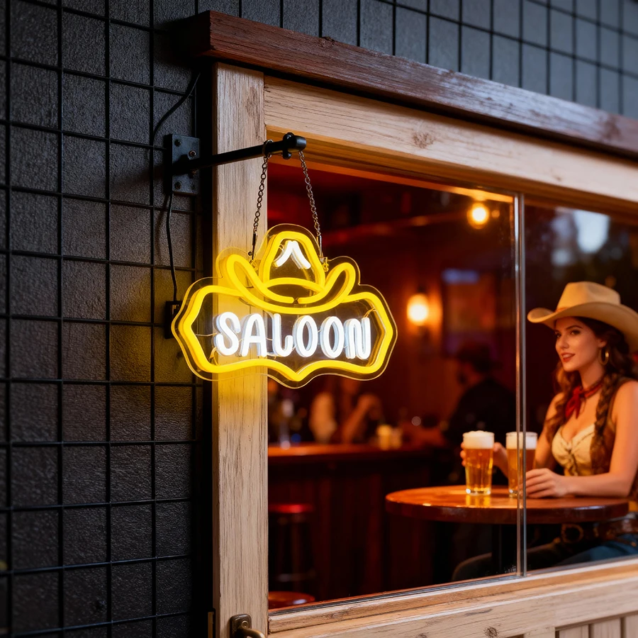 Saloon sinal de néon vintage ocidental led sinal de luz para bar, homem caverna, sala de jogos, decoração de parede de casa alimentado por usb cowboy sinal de parede de néon - Image 4