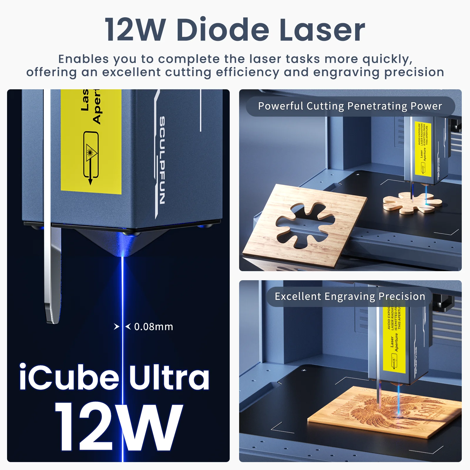Sculpfun icube ultra duplo desktop gravador a laser 12w + 1.2w máquina de corte de gravação a laser 150*130mm gravador cnc para madeira - Image 4