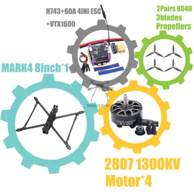 MARK4 V2 8 polegadas 9 polegadas 10 polegadas H743 Controle de Voo 60A 4INI ESC drone FPV de fibra de carbono para corrida e freestyle