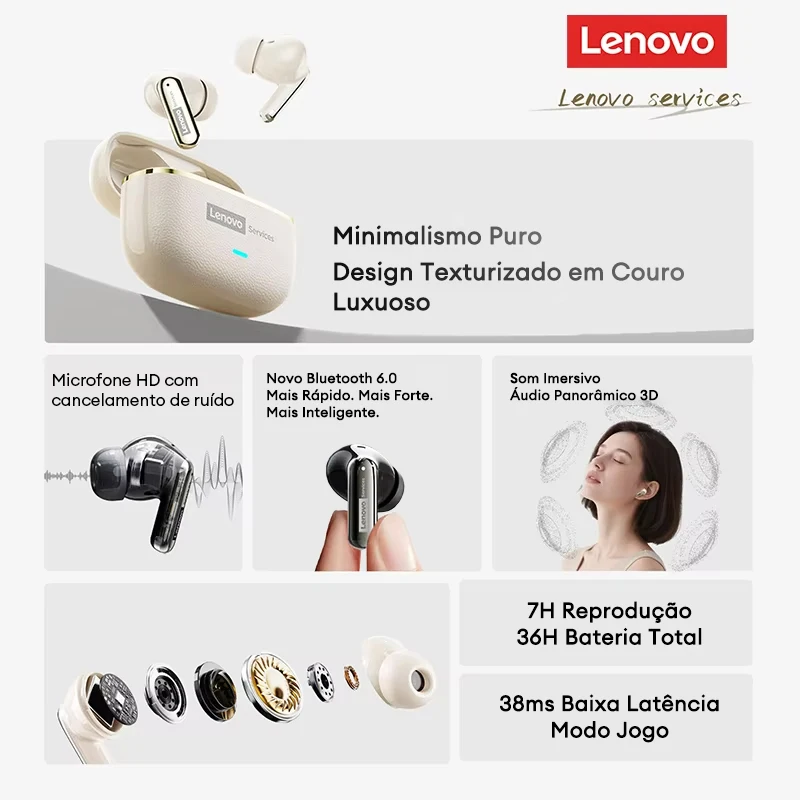 Fones de Ouvido Sem Fio Lenovo LE208 com Cancelamento de Ruído ENC, Microfone, Bluetooth V6.0, Som HIFI, Chamada HD com Microfone - Image 10