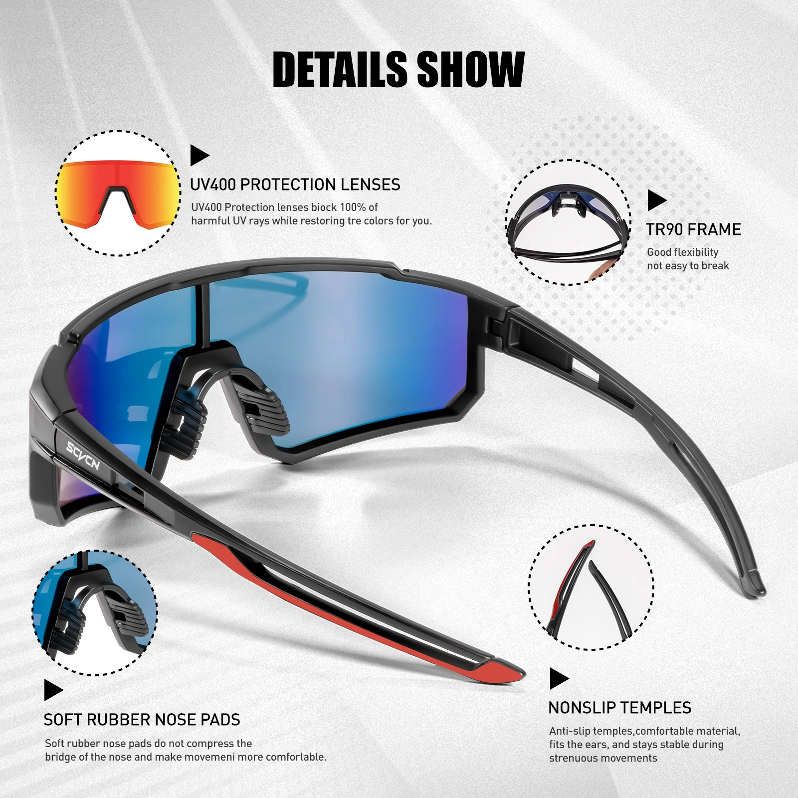 Scvcn moda ao ar livre ciclismo óculos de sol dos homens mtb bicicleta esportes caminhadas montanha feminino ciclismo uv400 óculos - Image 5