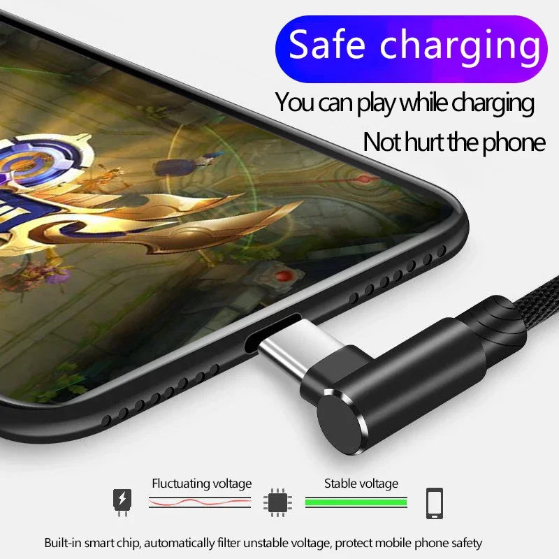 Cotovelo de 90 graus 40W USB para Tipo C Cabo de carregamento rápido para Huawei Mate 50 40 30 Xiaomi Samsung USB Tipo C Cabo de dados de carga rápida - Image 3