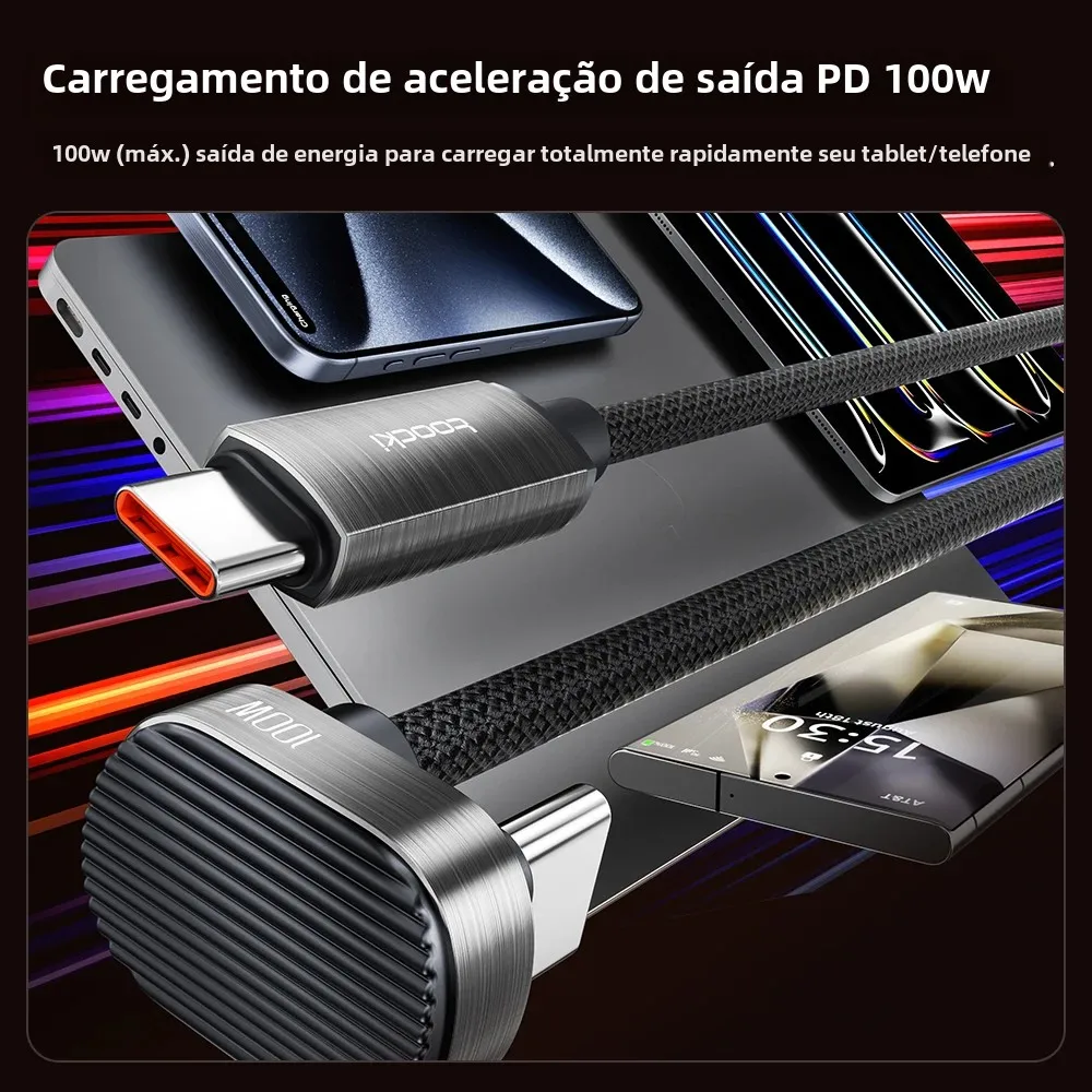 Toocki 100w em forma de u cotovelo de 180 graus tipo c para tipo c cabo de jogo móvel usb c para iluminação cabo de carga rápida para iphone xiaomi - Image 3