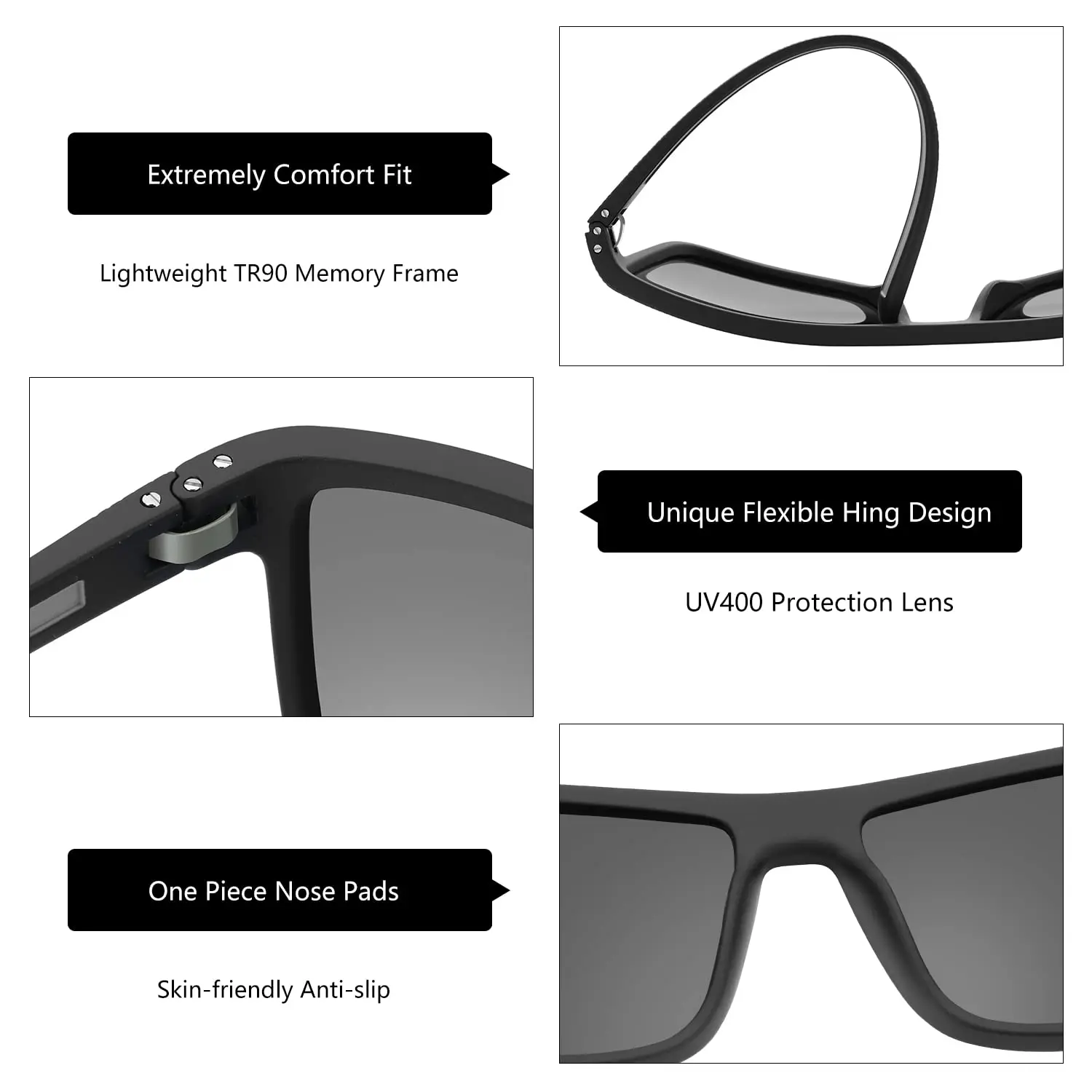 ZENOTTIC Óculos de sol polarizados retrô quadrados, óculos de sol ópticos progressivos TR90, leves e modernos, para mulheres e homens - Image 6