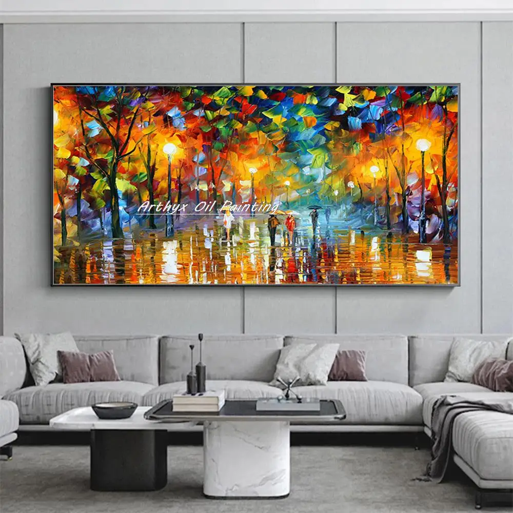 Arthyx, pintura a óleo de faca noturna pintada à mão em tela, arte de parede, imagem de paisagem abstrata moderna para sala de estar, decoração de casa - Image 2
