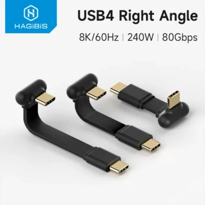 Cabo USB4 em Ângulo Reto Tipo C para Carregamento Rápido, Cabo Mini Capsule 240W 80Gbps para Thunderbolt 5/4 iPhone 17 Pro Max 16