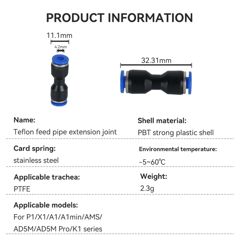 Para impressora 3d de laboratórioambu, tubo de alimentação de ptfe, junta de impressora 3d usada para conectar tubos de material ptfe para laboratório de bambu x1c x1 p1s p1p - Image 3