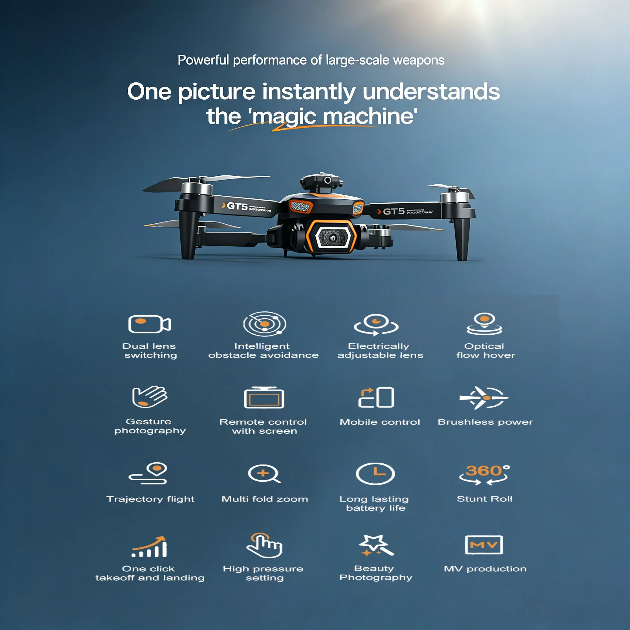Drone GT5 8K HD com Fluxo Óptico e Lente Dupla, Câmera Grande Angular, Quadricóptero Dobrável, WiFi, Brinquedo de Controle Remoto para Crianças, Presente Infantil - Image 6