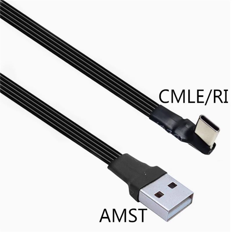 Super plano flexível usb 2.0 um macho para tipo c macho ângulo de 90 graus usb2.0 macho para usb c adaptador de cabo de extensão - Image 5