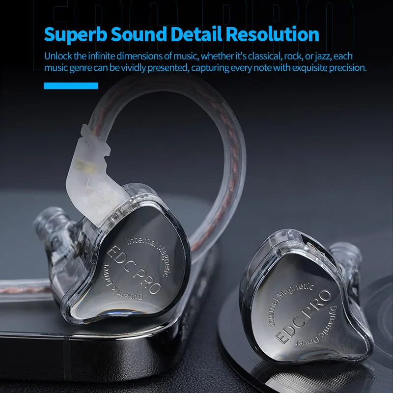 Fone de ouvido intra-auricular KZ EDC Pro com fio, monitor dinâmico HiFi, graves estéreo, para jogos, música, esportes, com redução de ruído. - Image 6