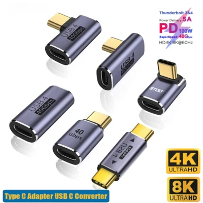Conversor usb c de 90 graus, adaptador thunderbolt tipo c fêmea para macho, ângulo reto, cotovelo, usbc, fone de ouvido, extensor de carga de dados de áudio