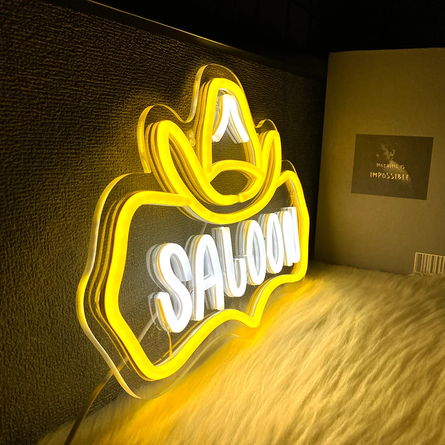 Saloon sinal de néon vintage ocidental led sinal de luz para bar, homem caverna, sala de jogos, decoração de parede de casa alimentado por usb cowboy sinal de parede de néon - Image 5
