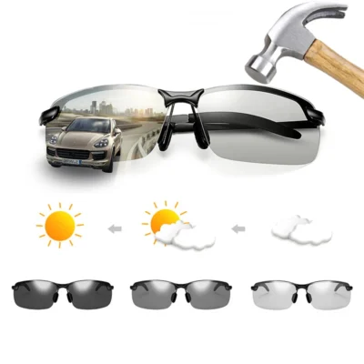 Clássico masculino polarizado óculos de sol fotocromático condução masculino mudança cor gradiente óculos de sol dia visão noturna motorista
