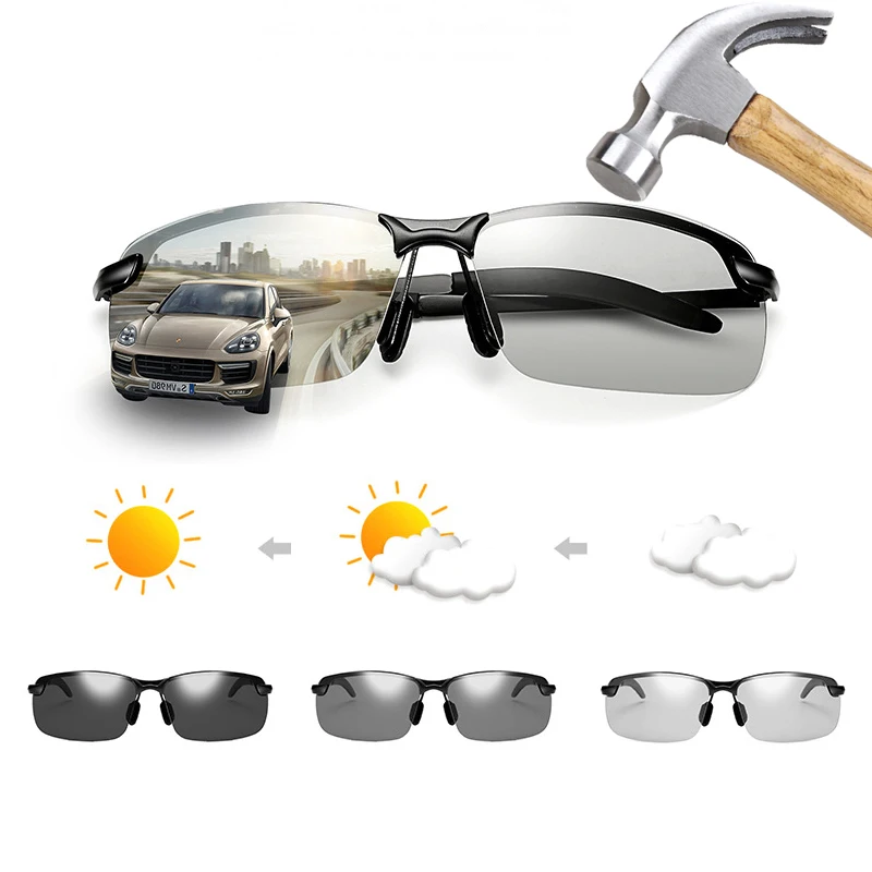 Clássico masculino polarizado óculos de sol fotocromático condução masculino mudança cor gradiente óculos de sol dia visão noturna motorista