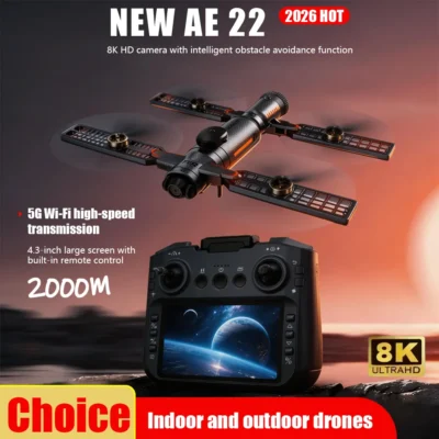 Mini Drone AE22 8K HD com Câmera Dupla, Função Siga-me, Quadricóptero RC com Tela de 4.3 polegadas, Controle Remoto FPV, Drones com Motor Brushless, Brinquedos Eletrônicos para Crianças