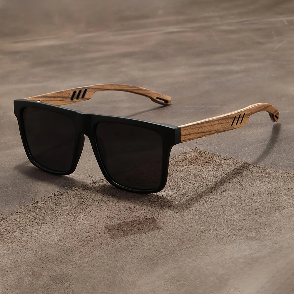1/2 pçs novo quadrado casual óculos de sol grão madeira primavera dobradiças proteção uv400 unisex ao ar livre óculos diários - Image 4
