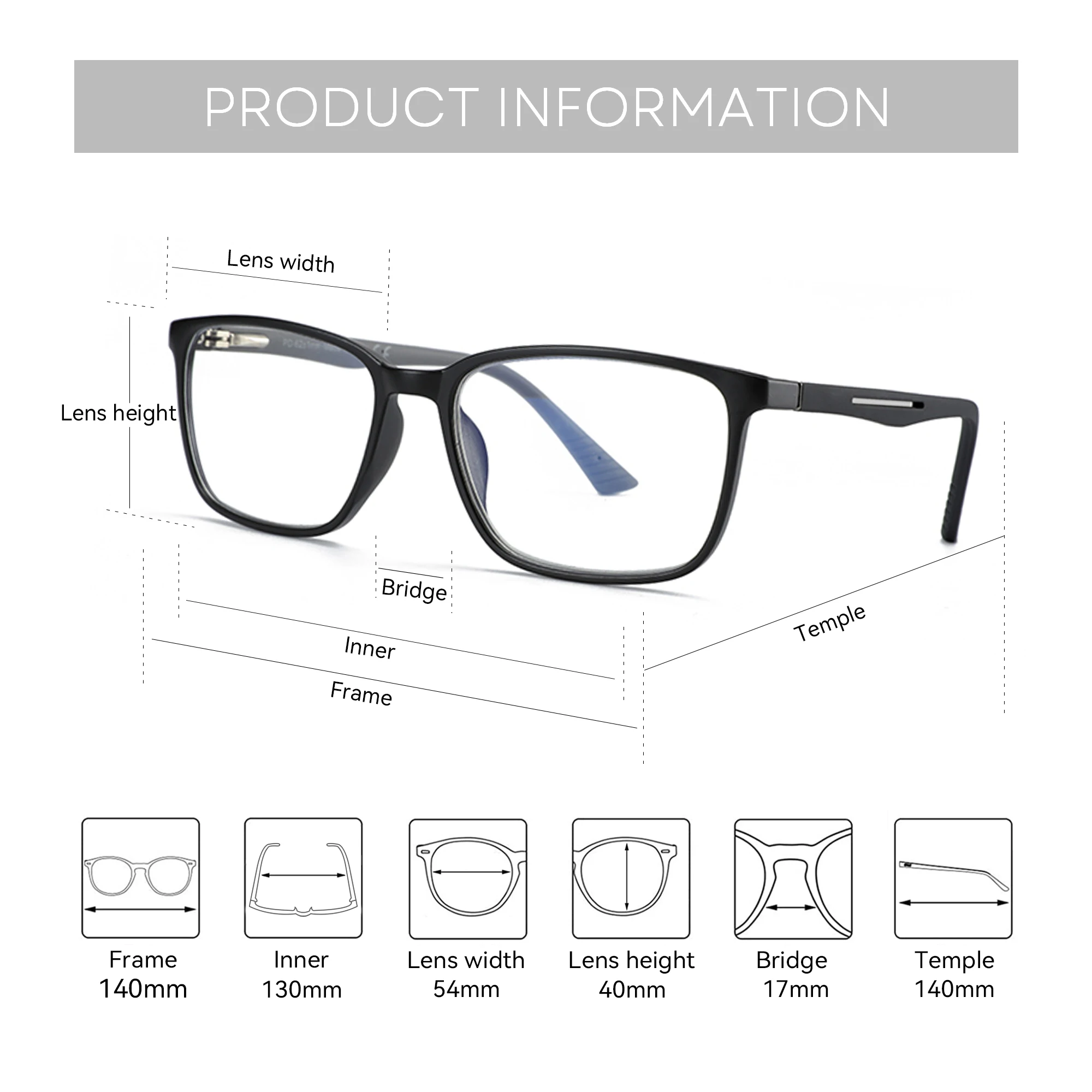 Óculos de prescrição quadrados ZENOTTIC, óculos ópticos fotocrômicos anti-luz azul com lentes progressivas para miopia e hipermetropia - Image 9