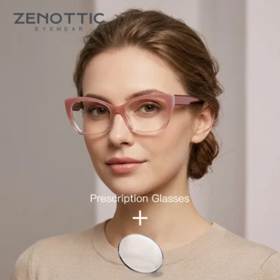 Óculos de Grau ZENOTTIC em Acetato Feminino Olho de Gato Fotocromático com Lentes Ópticas Bloqueadoras de Luz Azul e Receita