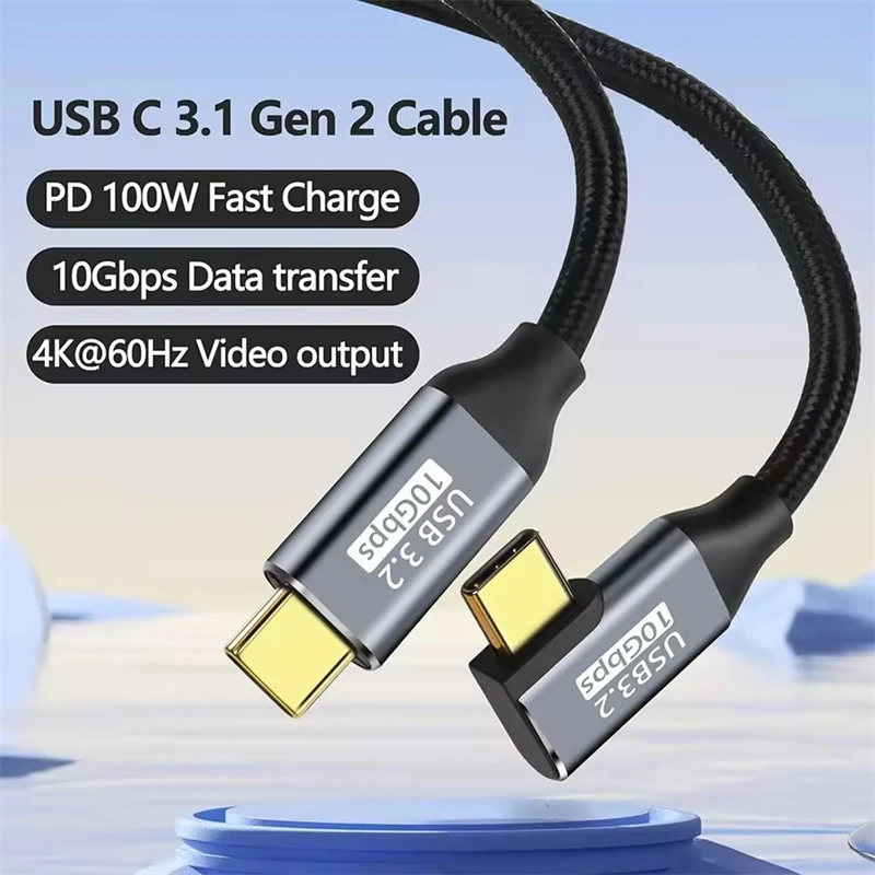 100w pd cabo de carregamento rápido 5a tipo usb c 3.1 gen 2 macho para fêmea cabo de extensão 90 ângulo 10gbps usb c extensor cabos de dados - Image 2