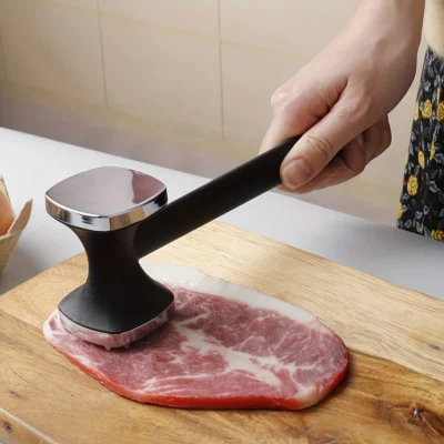 Martelo Amaciador de Carne para Cozinha de Alta Resistência com Cabo de Borracha, Cabeça de Aço Inoxidável para Amassar e Amaciar sem Esforço