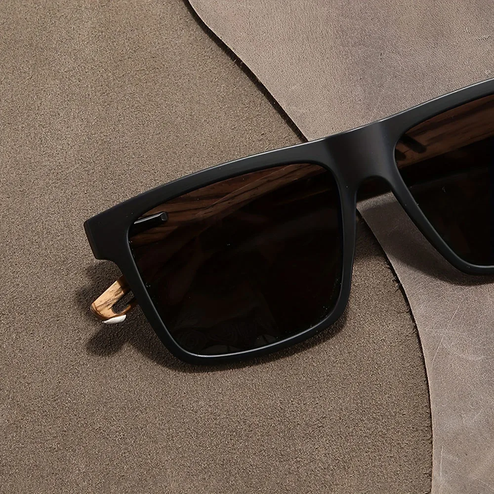 1/2 pçs novo quadrado casual óculos de sol grão madeira primavera dobradiças proteção uv400 unisex ao ar livre óculos diários - Image 5