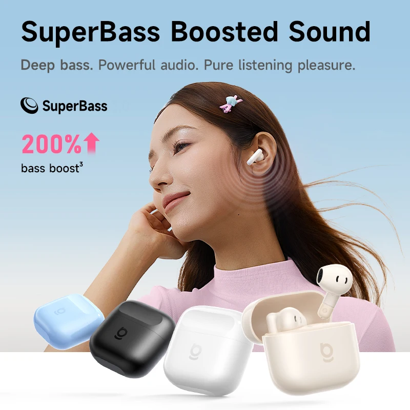 Baseus Bass BS2 Lite True Wireless Fones de ouvido Bluetooth 6.0 Fones de ouvido semi-in-ear 2 microfones AI ENC 40H Playtime IP55 SuperBass Fones de ouvido - Image 2
