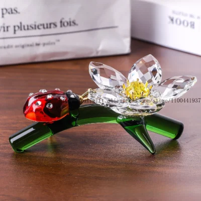 Artesanato de cristal joaninha vermelha flor joaninha pequeno animal sala estar varanda decoração simulação mini ornamentos