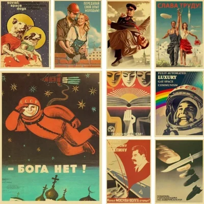 Cartazes soviéticos da urss cccp stalin retro papel kraft adesivo vintage quarto bar decoração arte estética pintura de parede cartazes para parede