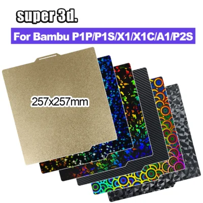 P2s peo bambu x1 p1 a1 placa de construção 257x257 pei placa cama dupla face textura suave mola chapa aço para bambu laboratório p1s cama aquecida