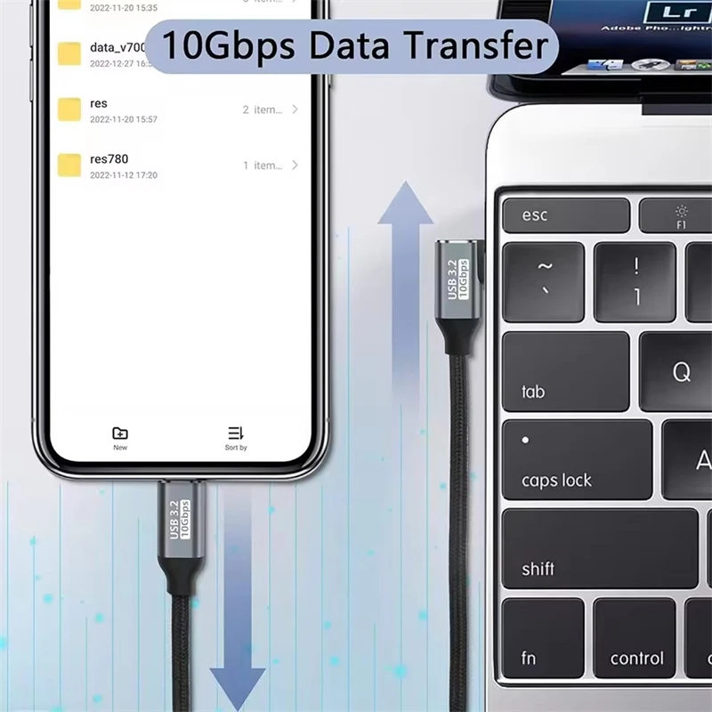 100w pd cabo de carregamento rápido 5a tipo usb c 3.1 gen 2 macho para fêmea cabo de extensão 90 ângulo 10gbps usb c extensor cabos de dados - Image 6