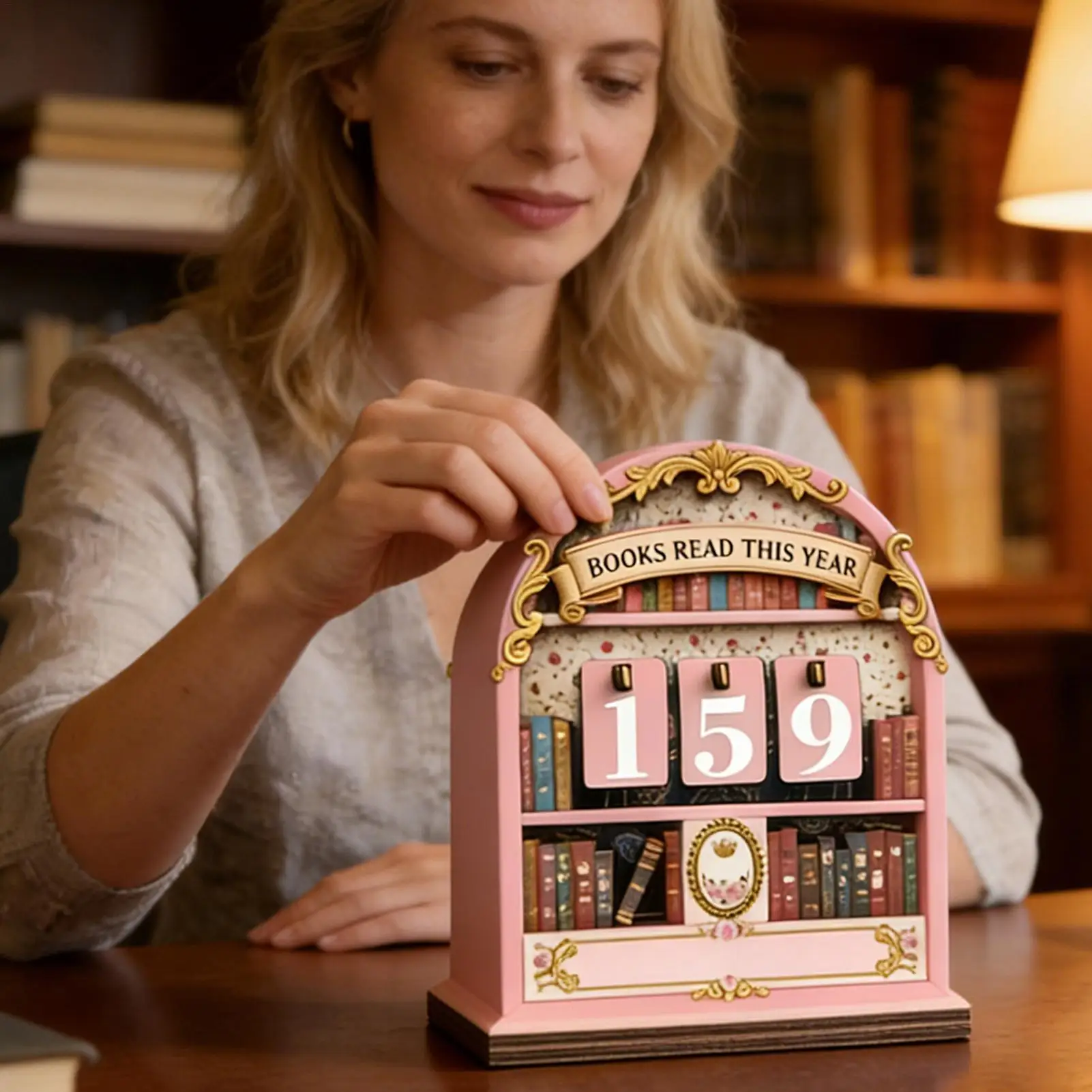 Decoração de Estante de Livros em Madeira com Sinalizador de Livros Leitura para Biblioteca, Cantinho de Estudo, Casa, Escritório, Sala de Estar