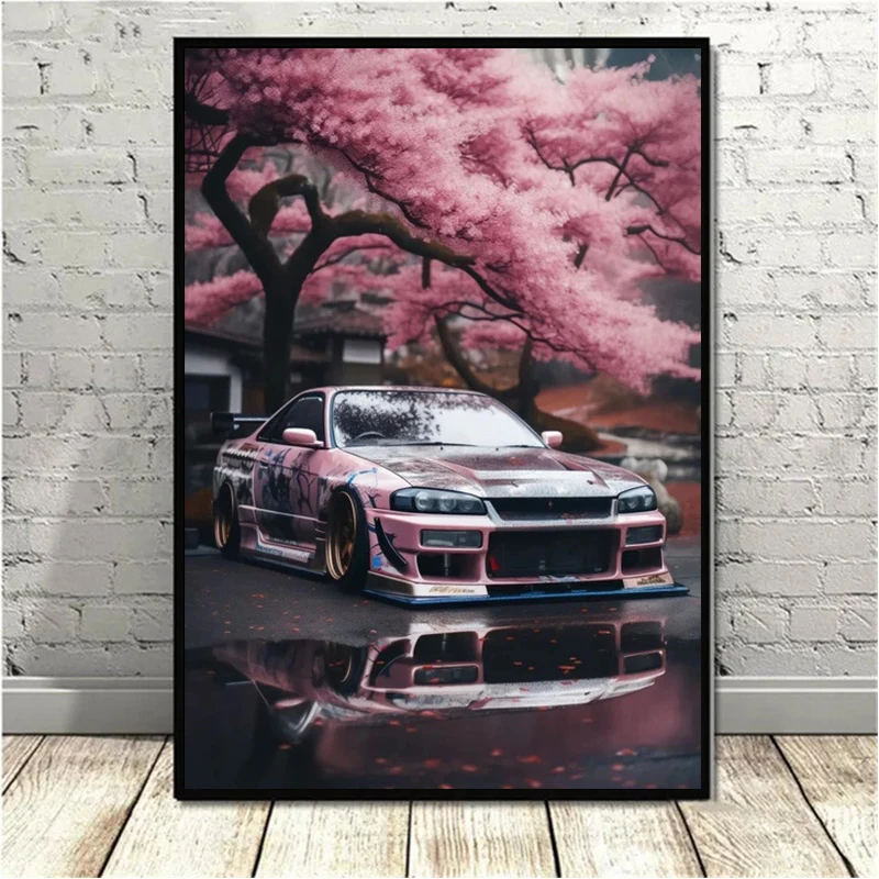 Pintura em tela de paisagem japonesa gtr, pôsteres de carro, impressão, mural, fotos, sala de estar, arte moderna, decoração estética de casa, quadros - Image 5
