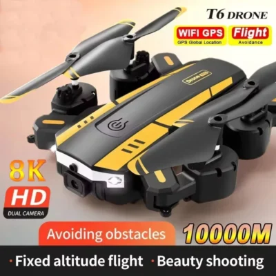 Drone T6 8K Profissional com Câmera 4K HD GPS, Evita Obstáculos, Fotografia Aérea, Fluxo Óptico, Quadricóptero Dobrável, Alcance Universal de 1KM