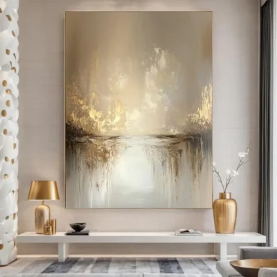 Pintura pintada à mão em tela moderna arte de parede ouro e cinza arte em tela artesanal textura arte acrílica decoração da sala de estar