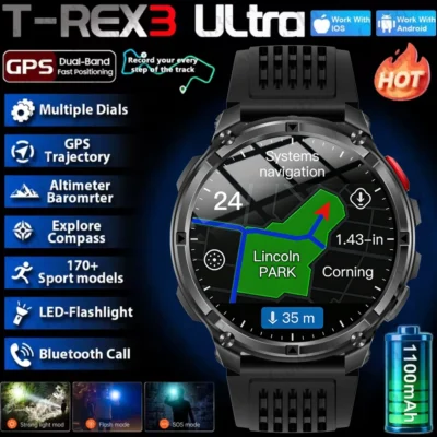 2026 novo T-Rex3 pro 1100mah bateria relógio inteligente gps caminho 5atm à prova dwaterproof água esportes run rastreador ao ar livre bússola militar smartwatch