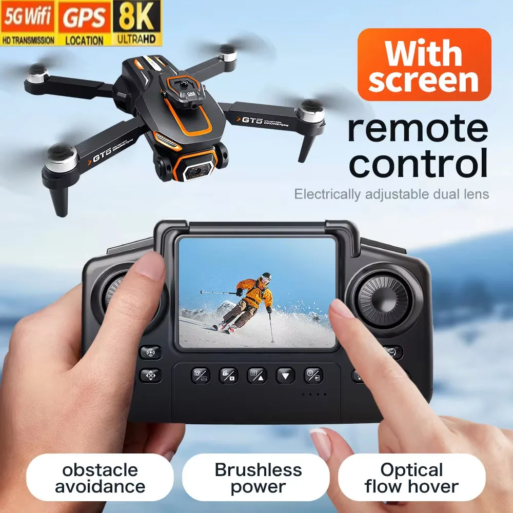Drone GT5 8K HD com Fluxo Óptico e Lente Dupla, Câmera Grande Angular, Quadricóptero Dobrável, WiFi, Brinquedo de Controle Remoto para Crianças, Presente Infantil - Image 2