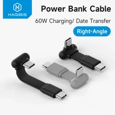 Cabo USB-C de Ângulo Reto Hagibis Curto 90 Graus Tipo-C para Power Bank, Carregamento Rápido, Cabo Cápsula PD 60W para iPhone 17 Pro Max 16 15