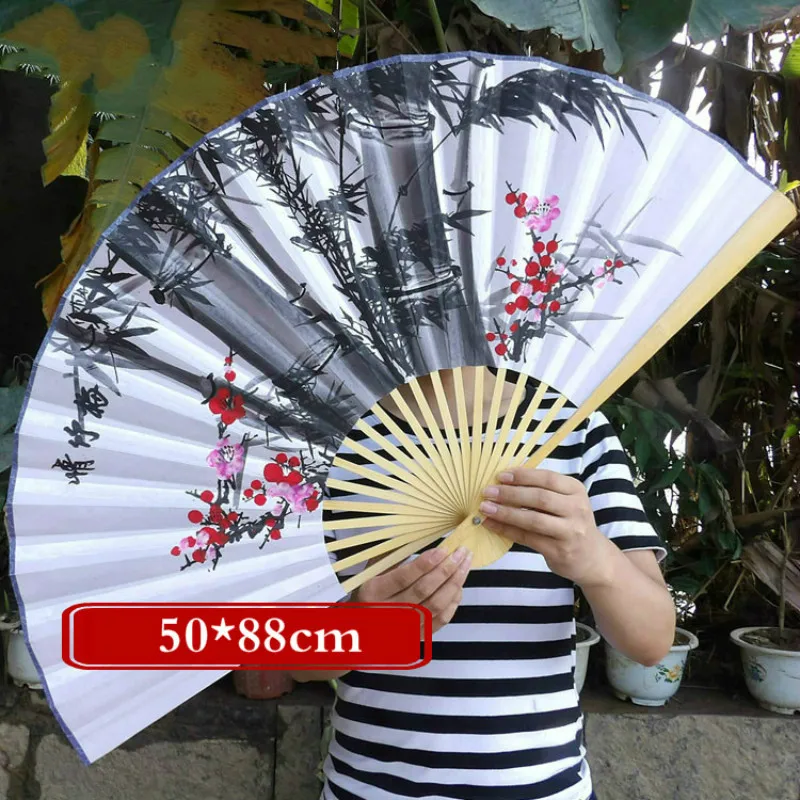 Grande bambu dobrável fã, mão grande, montagem na parede clássica, decoração da sala, estilo chinês, presentes de casamento, 50x88cm - Image 6