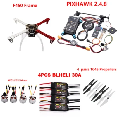 Kit de Controle de Voo PIXHAWK2.4.8 para Drone F450, Telemetria de Rádio Ardupilot 100MW, Quadcopter com Motor BLHELI 30A 2212 e ESC, Equipamento de Pouso