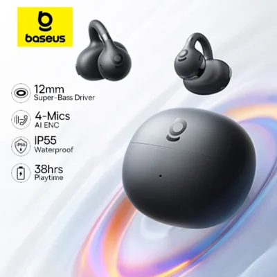 Baseus bc1 clipe de orelha fones de ouvido aberto sem fio bluetooth 6.0 clipe em fones de ouvido esportivos 4 microfones super bass ip55 fones de ouvido