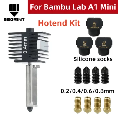Kit Hotend para Bambu Lab A1 mini com bico de aço temperado de 0.2/0.4/0.6/0.8mm para substituição do Hotend do Bambu A1/A1mini.