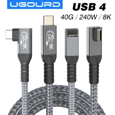 Thunderbolt USB 4 Cabo de ângulo de 90 graus 40 Gbps USB4 Cotovelo Tipo C Thunderbolt3 4 Cabo de transferência de dados USB C PD240W Carregamento rápido