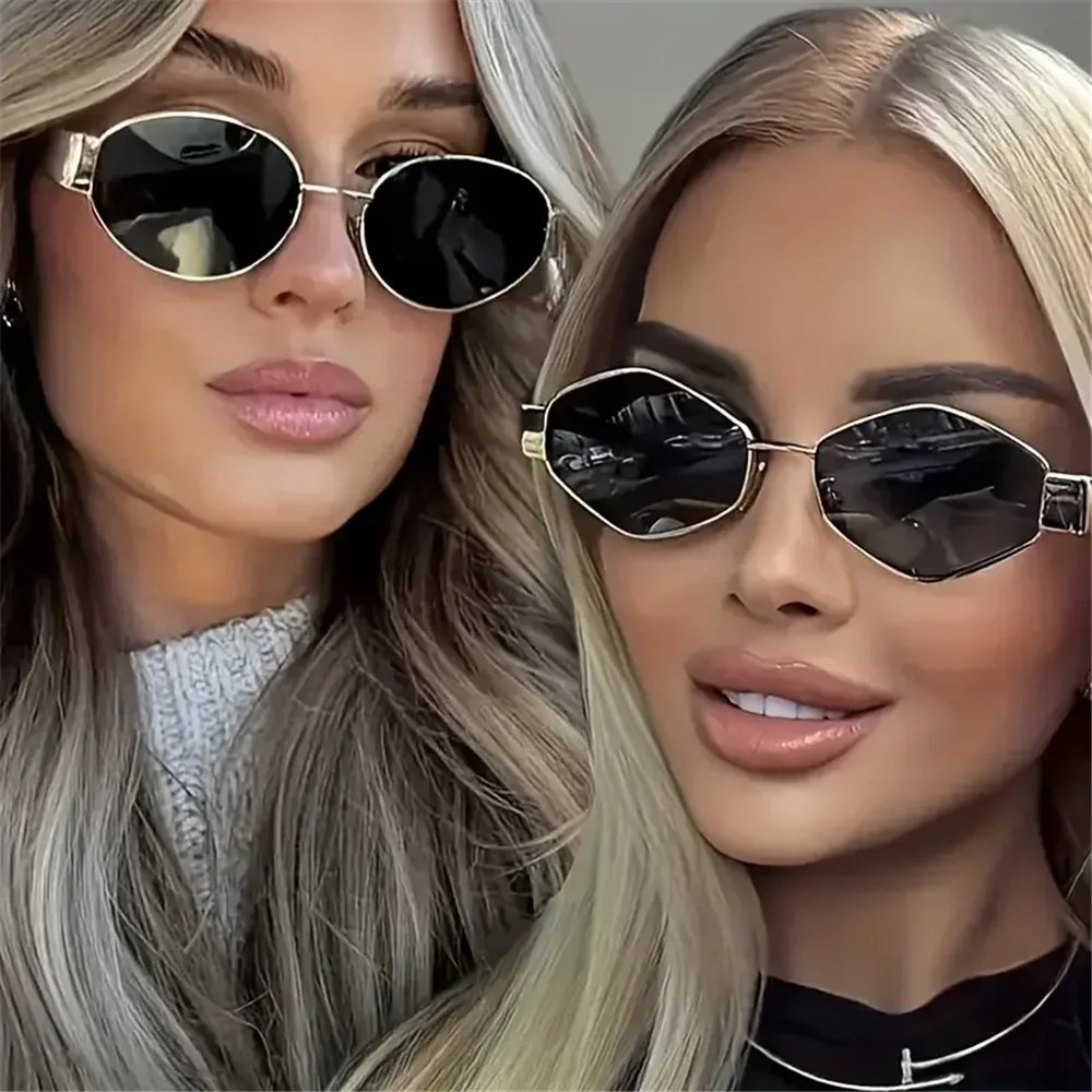 2 pçs vintage estilo punk óculos de sol retro redondo armação de metal feminino óculos de sol moda