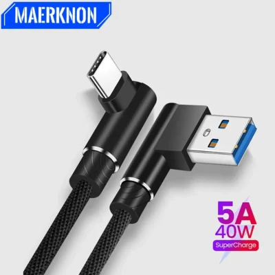 Cotovelo de 90 graus 40W USB para Tipo C Cabo de carregamento rápido para Huawei Mate 50 40 30 Xiaomi Samsung USB Tipo C Cabo de dados de carga rápida