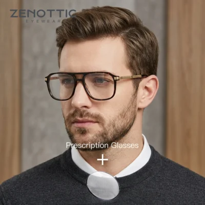 ZENOTTIC Óculos de Grau Masculino Artesanal de Acetato com Lentes Progressivas Multifocais Anti-Luz Azul Fotocromáticas Quadradas