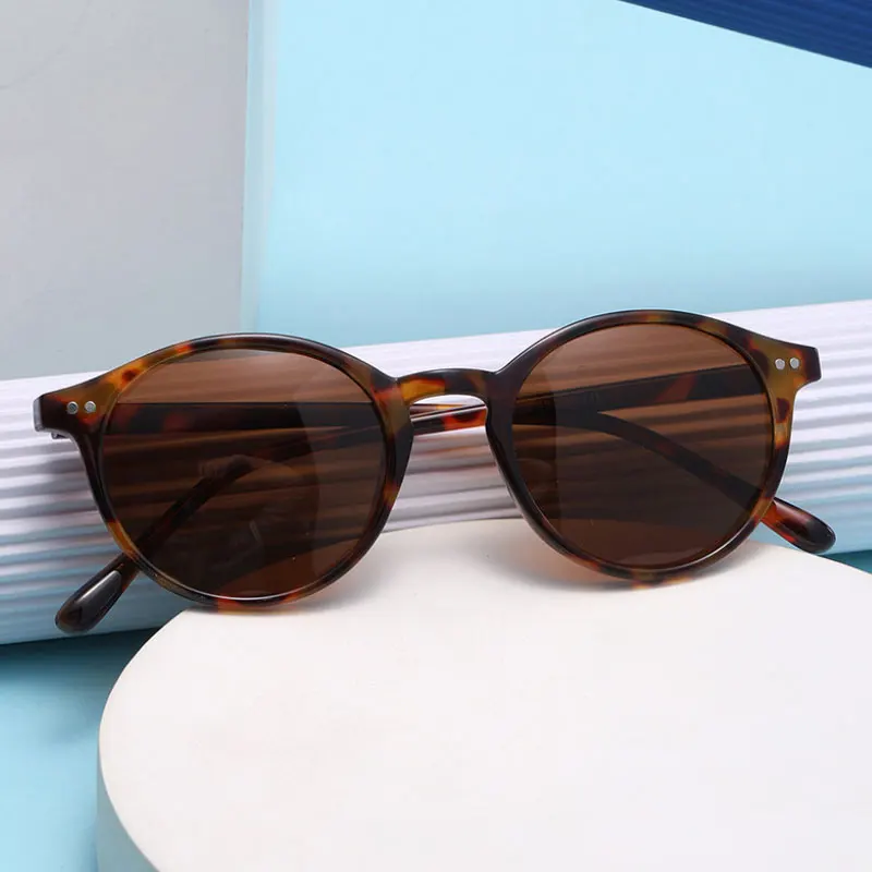 Óculos de sol retro redondos polarizados para homens e mulheres, armação leopardo clássico, óculos de direção moda preta, masculino e feminino, UV400 - Image 4
