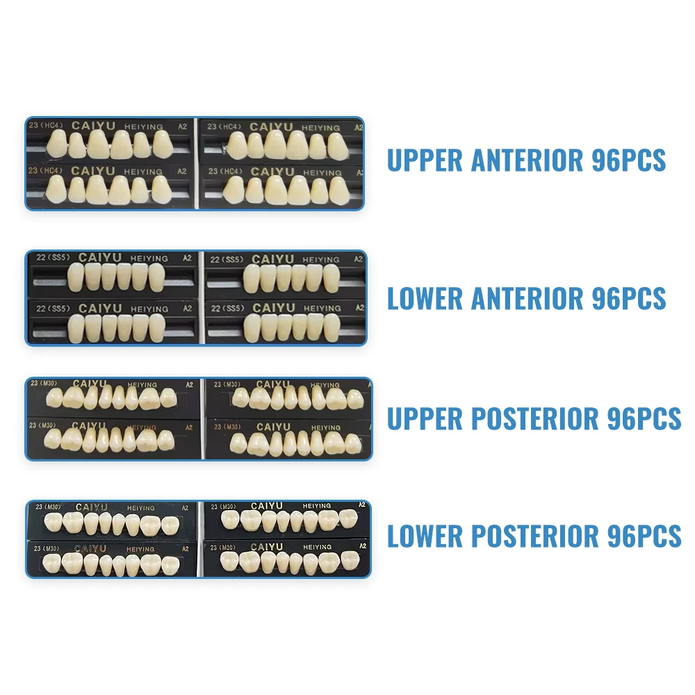96 pçs/set dental resina acrílica dentes falsos anteriores posteriores a1 a2 a3 artificial pré-formado dentadura dentes para prótese dental - Image 4