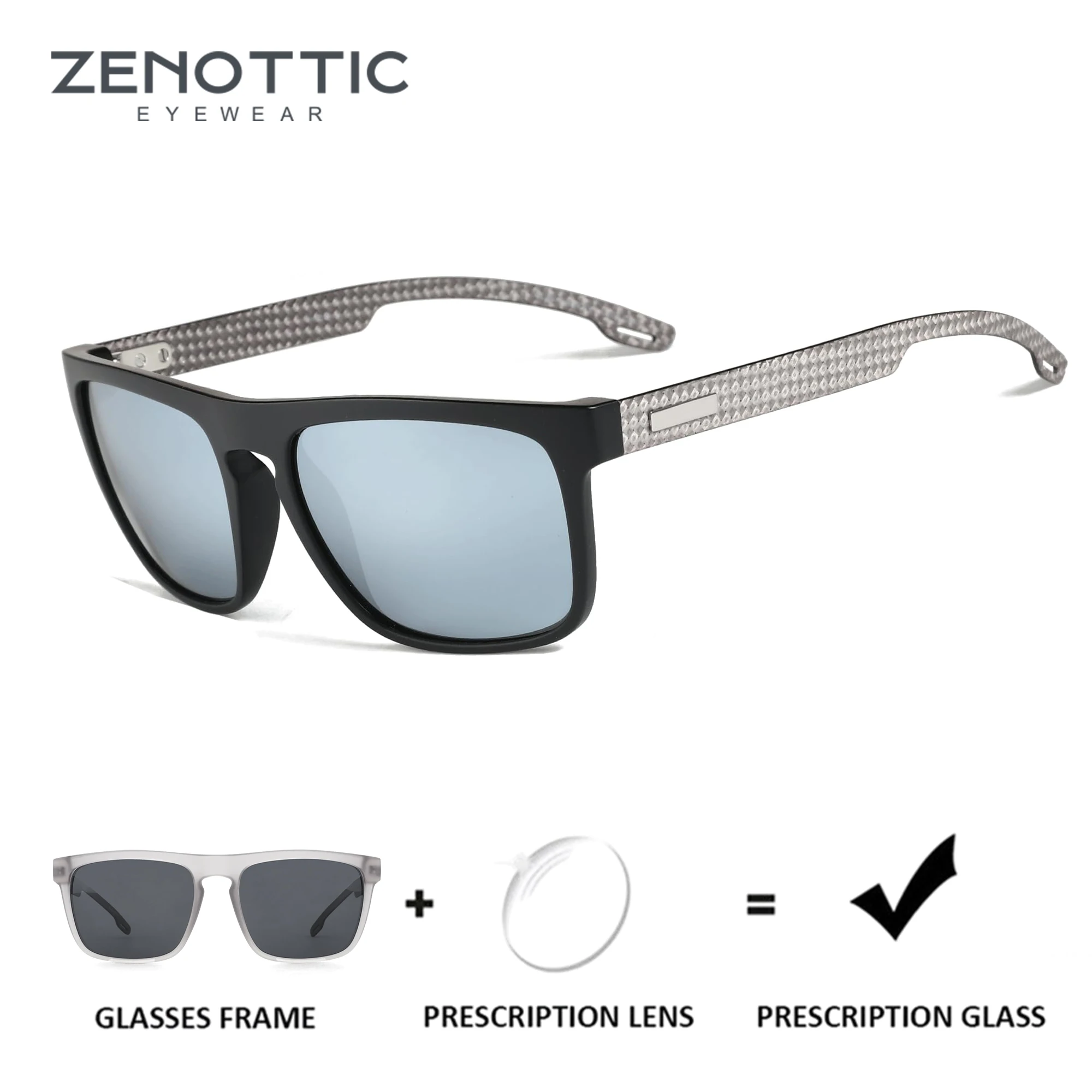 Zenottic óculos de sol quadrados de prescrição, recém-chegados, para unsiex, leve, tr90, miopia/hipermetropia/vidro solar óptico progressivo
